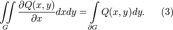 \iint\limits_{G}\frac{\partial Q(x,y)}{\partial x}dxdy=\int\limits_{\partial G}Q(x,y)dy.~~~~~(3)