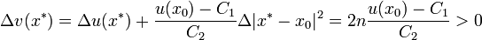 \Delta v(x^*)=\Delta u(x^*)+\frac{u(x_0)-C_1}{C_2}\Delta|x^*-x_0|^2=2n\frac{u(x_0)-C_1}{C_2}>0
