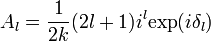 A_l=\frac{1}{2k}(2l+1)i^{l}\mathrm{exp}(i\delta_l)
