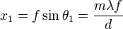 x_1=f\sin\theta_1=\frac{m\lambda f}{d}