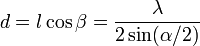 d=l\cos\beta=\frac{\lambda}{2\sin(\alpha / 2)}