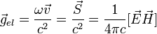 \vec{g}_{el}=\frac{\omega\vec{v}}{c^2}=\frac{\vec{S}}{c^2}=\frac{1}{4\pi c}[\vec{E}\vec{H}]