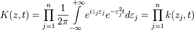 K(z,t)=\prod^n_{j=1}\frac{1}{2\pi}\int\limits_{-\infty}^{+\infty}e^{iz_j\varepsilon_j}e^{-\varepsilon_j^2 t}d\varepsilon_j=\prod^n_{j=1}k(z_j,t)